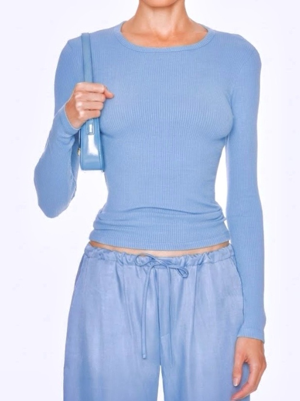 Sablyn Quincy Long Sleeve Ribbed Crewneck Fitted Top Size XS Cielo Sky Blue